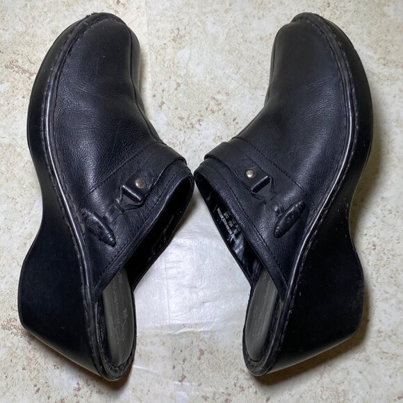 Thom Mcan Davona Womens Black Leather Slip-On Clog Buckle Detail Wedge Heel - Picture 5 of 9